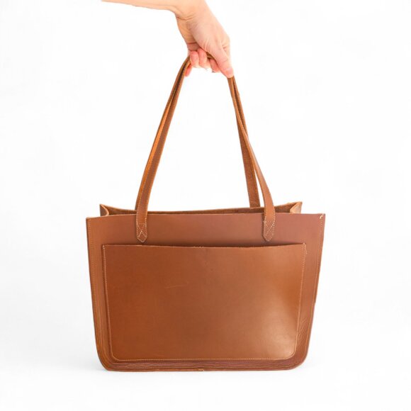 Oversized Hand-Stitched Veg-Tan Leather Tote (16” × 12.5” × 4.5”) - Picture 14 of 14